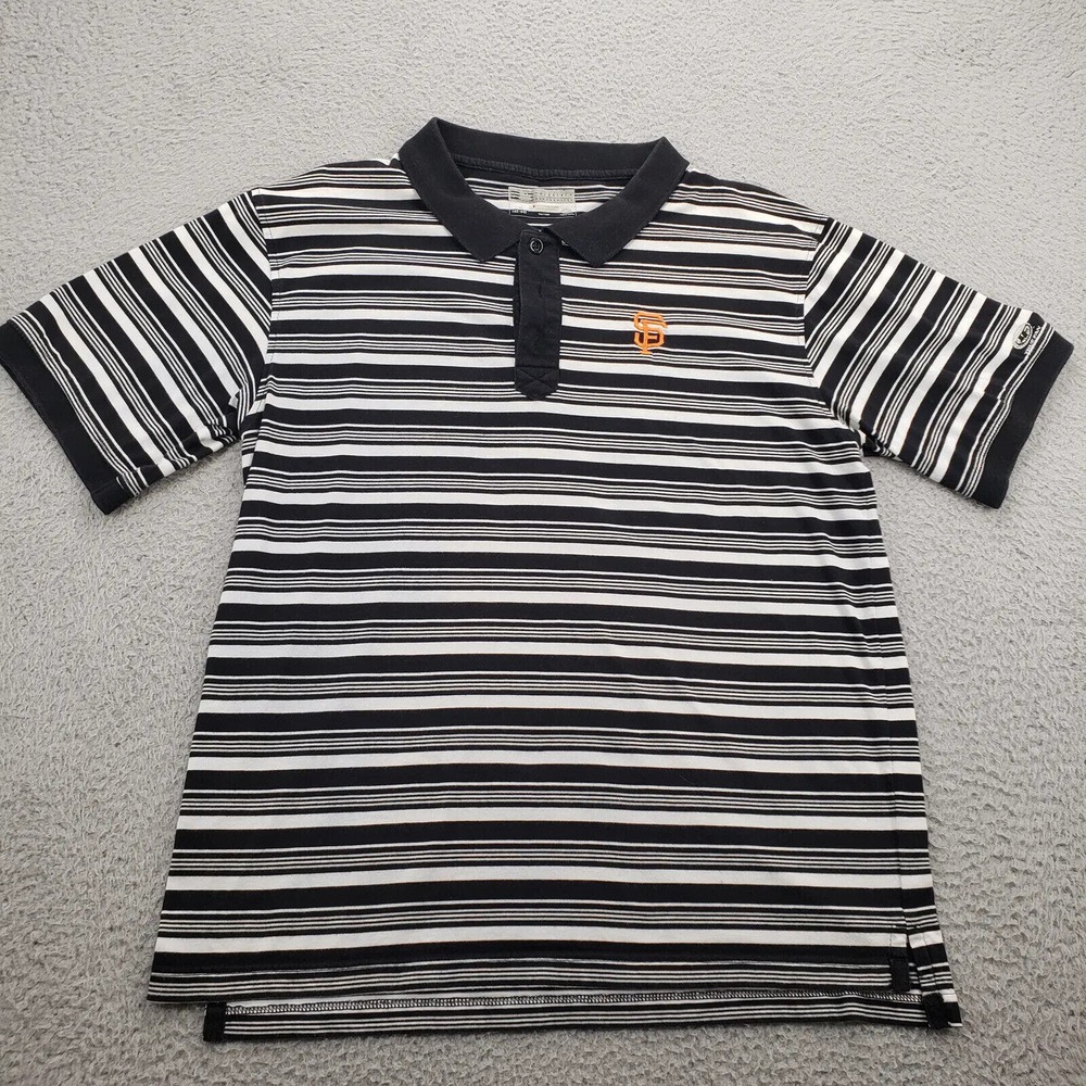 San Francisco Giants Shirt‎ Mens Large (42-44) Black Striped MLB Baseball Polo